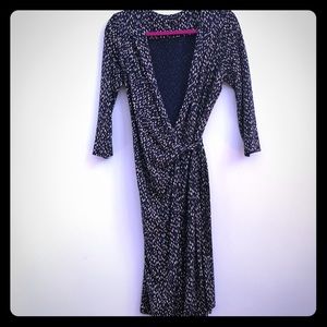 Ann Taylor wrap dress, Navy blue print, size S